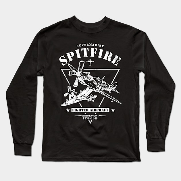 Supermarine Spitfire WW2 Fighter Long Sleeve T-Shirt by Military Style Designs